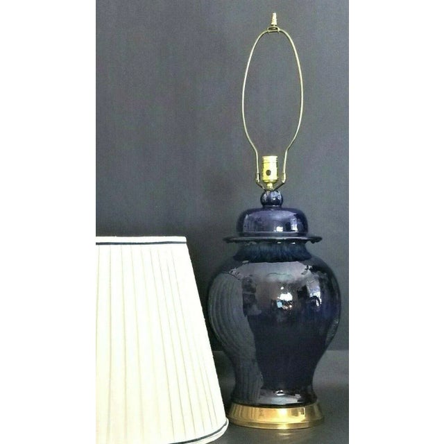 Paul Hanson Cobalt Blue Drip Glaze Ceramic Ginger Jar Lamp With Matching Shade For Sale - Image 12 of 12