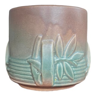 Vintage McCoy Planter, Leaves and Berries, Matte Green Brown, Jardiniere, 1930s, Rare For Sale