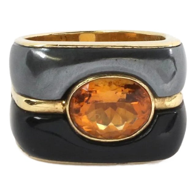 Ming's Citrine & Onyx 18k Yellow Gold Hematite 15.5mm Wide Ring LIQUIDTION! For Sale