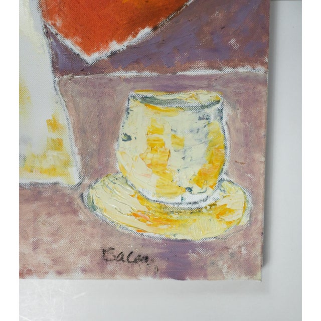 Contemporary oil on canvas expressionist painting of heart, robe and coffee cup by K. C. Bacon (1948-2026) Washington....
