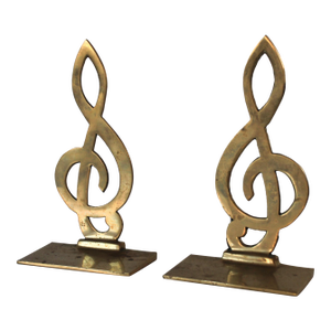 Vintage Brass Music Note Bookends - a Pair