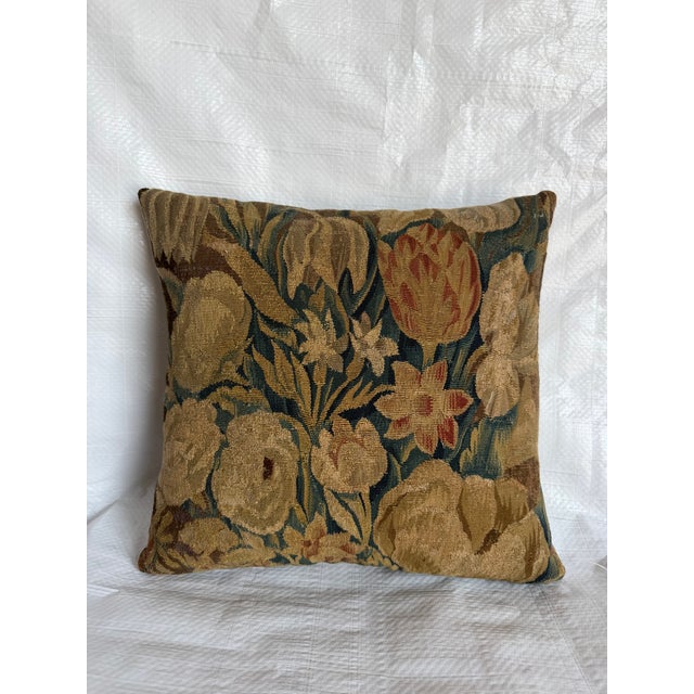 This exceptional 17th-century Brussels tapestry pillow is fashioned from an early European woven textile featuring an...