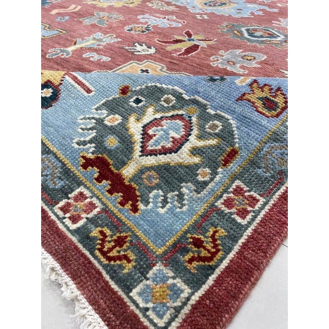 Contemporary 8x10 Coral Hand-Knotted Wool Detailed Motif Medley Traditional Carpet Rug For Sale - Image 3 of 6