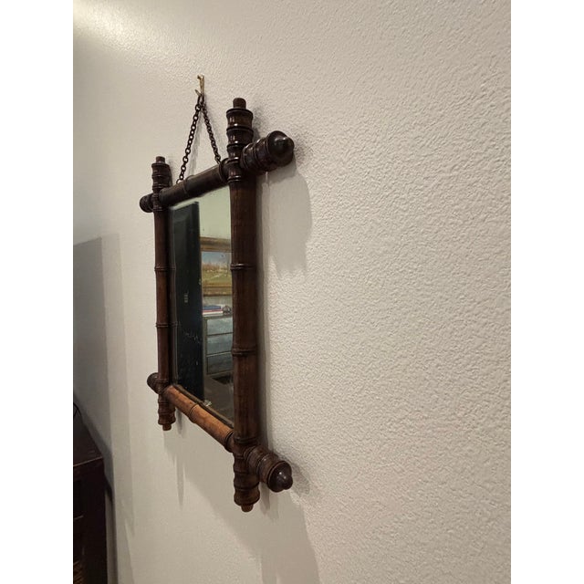 Antique French Faux Bamboo Wall Mirror, Petite Turned Wood Frame #3 of 3 Similar Mirrors Listed For Sale - Image 10 of 18