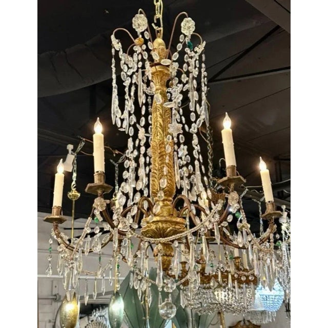 Italian Giltwood and Crystal Chandelier For Sale - Image 9 of 9