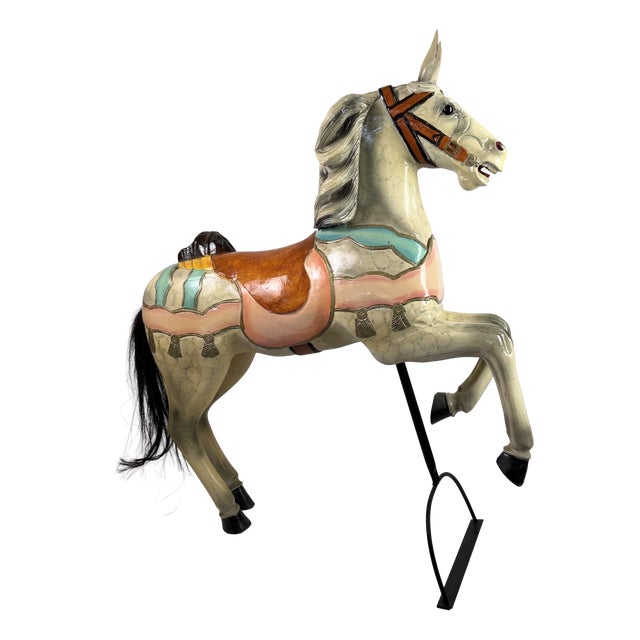 Large Hand-Carved Wooden Carousel Horse, 1920s For Sale