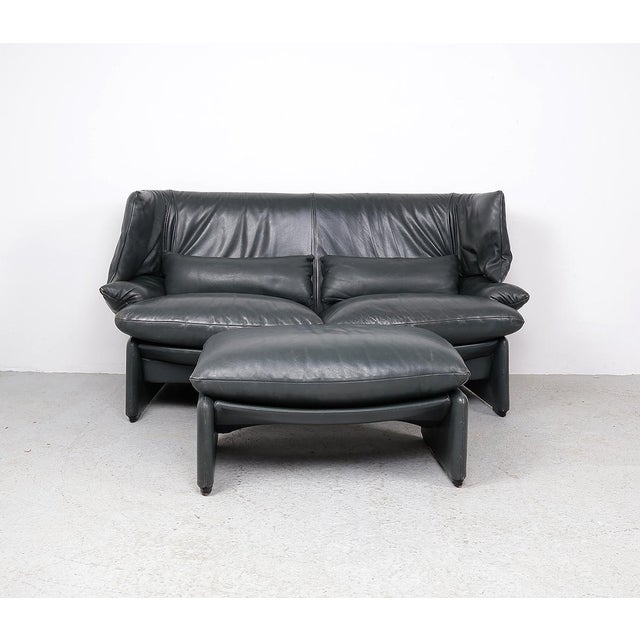 Set of Leather Sofa with Pouf by Vico Magistretti for Cassina, 1980s For Sale - Image 3 of 16