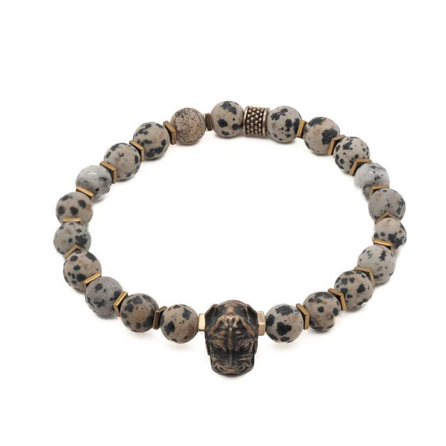 Bronze Dalmatian Jasper Beaded Dog Charm Bracelet For Sale - Image 8 of 8