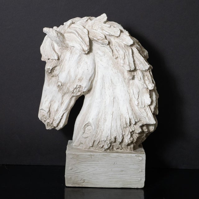 Composition faux painted wood horse head sculpture