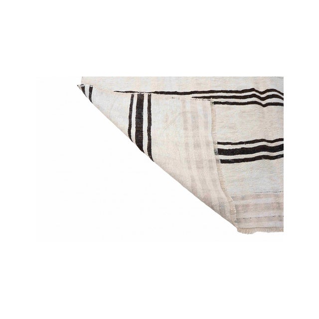 Vintage Striped Turkish Black White Hemp Kilim Rug - 6`4" X 9`1" For Sale - Image 4 of 6