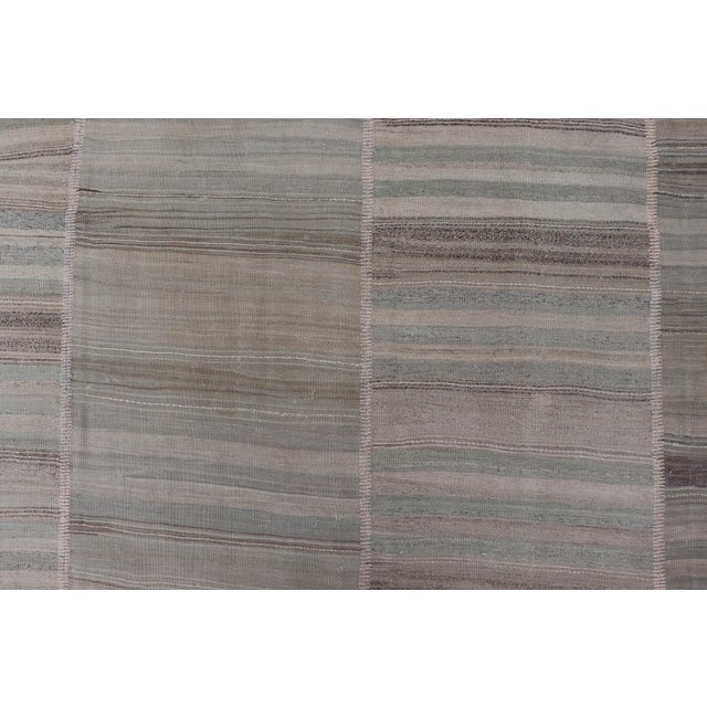 Vintage Turkish Kilim Rug in Soft Beige, Gray, and Faded Blue Striped 8'6 X 13'0 For Sale In Atlanta - Image 6 of 14