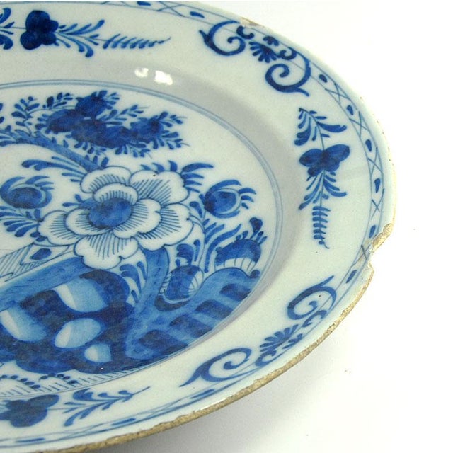 Large Dutch Delftware Blue and White Plate, 1700s For Sale - Image 5 of 10