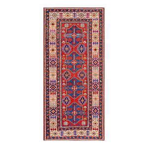1890s Multicolor Geometric Tribal Antique Caucasian Kuba Russia Rug 4' X 9' Handknotted Wool Carpet