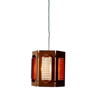Scandinavian Teak and Pressed Glass Pendant Light by Wiktor Berndt A-Belysning, 1960s For Sale