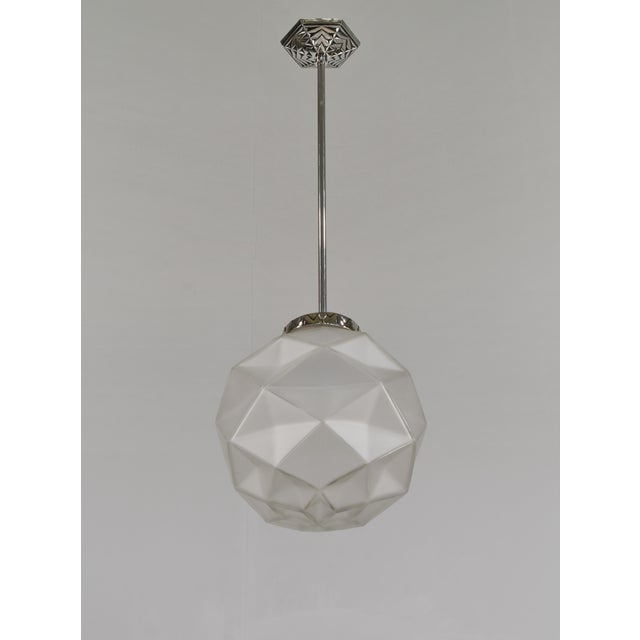 Art Deco 1930s French Art Deco Cubist Globe Pendant Light by Degue For Sale - Image 3 of 15