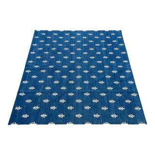 Not Yet Made - Made To Order Handmade Cotton Rug Vegetable Dyed Indigo Blue and White Tree Pattern Dhurrie - 9'x12' For Sale