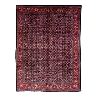 Blue and Red Vintage Mahal Wool Rug With Allover Pattern For Sale