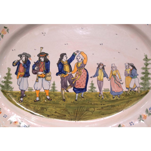 Early 20th Century French Hb Quimper Faïence Oval Wall Platter, "Noce Bretonne" For Sale - Image 4 of 8