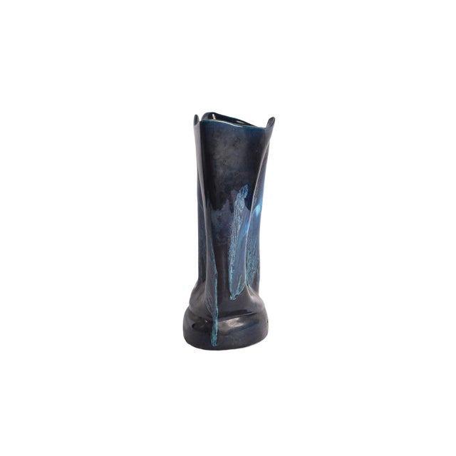 Mid Century Vallauris Ceramic Blue Black Swirl Vase For Sale - Image 4 of 7