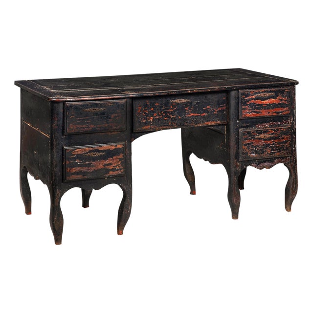French Provincial Desk in Ebonized Polychrome, Late 18th Century For Sale