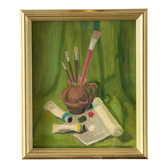 Study of Artist’s Tools, Oil Painting - Mid Century For Sale