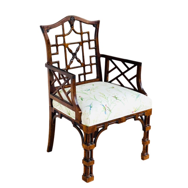 Antique George III Chinese Chippendale Armchair in Thibaut for Scalamandre For Sale - Image 6 of 8