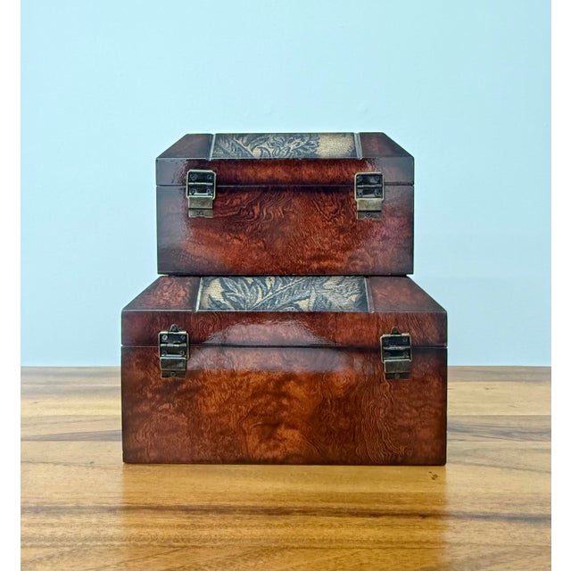 Wood Vintage Faux Burl Wood Keepsake Boxes – Set of Two For Sale - Image 7 of 7