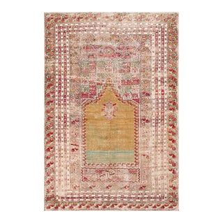 1820s Tan Camel Medallion Tribal Turkish Village Oushak -Ghoirdes 3' 10"x5' 8" Hand Knotted Wool Carpet For Sale