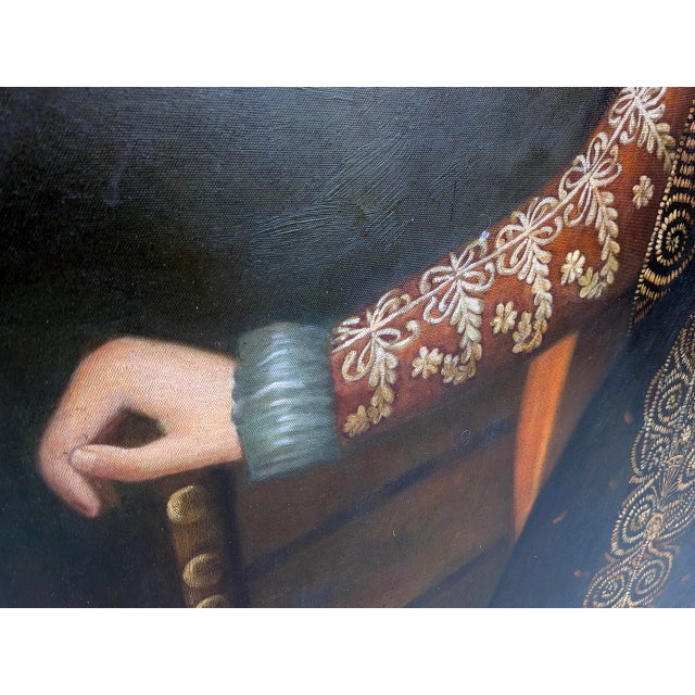 Large Vintage Old Master Style Noblewoman Oil Portrait For Sale In Los Angeles - Image 6 of 8
