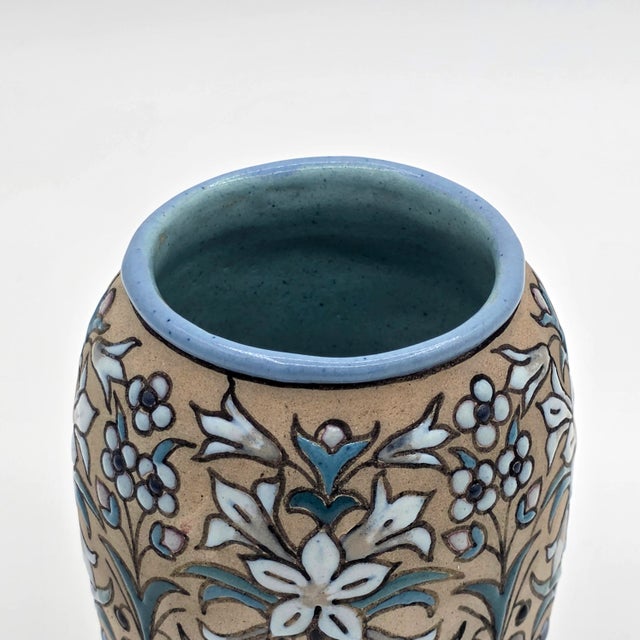 Signed Aguado Toledo Spanish Ceramic Floral Relief Vase For Sale - Image 4 of 8
