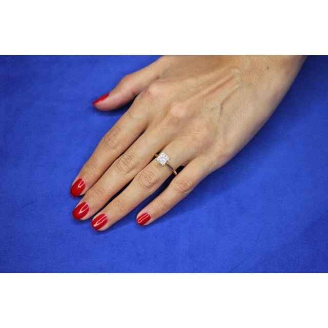 Brilliant Cut Diamond Square Princess Shape Halo Illusion Halo Pave Set Engagement Ring, Size 7 For Sale - Image 9 of 10