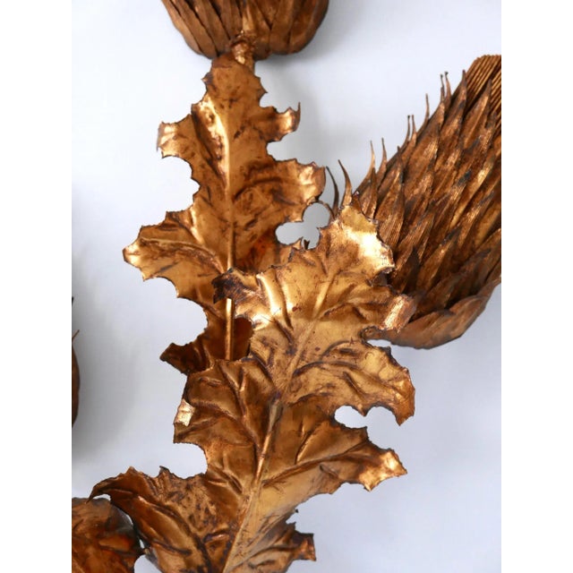 Large Mid-Century Modern Gilt Metal Three Flamed Thistle Flower Sconce, 1960s For Sale - Image 10 of 18