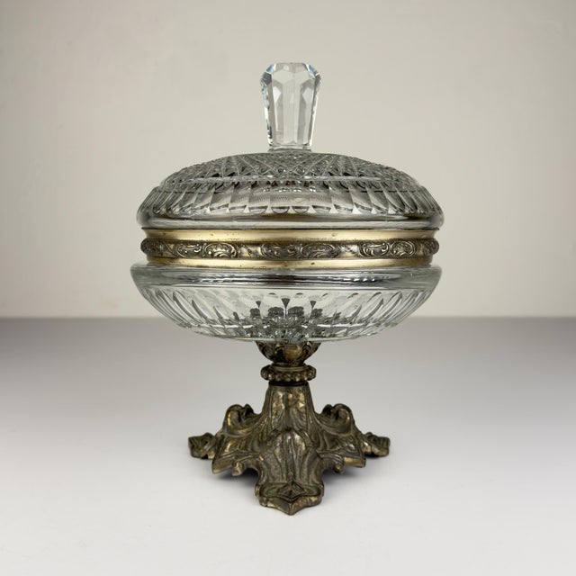Heavy crystal glass bowl with bronze base made in Italy in the 1920s. Bowl/pot usable for candy and biscuits storage. Very...