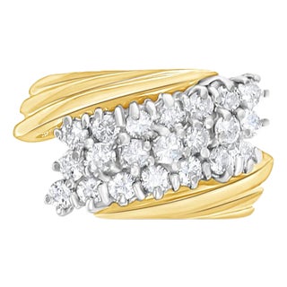 Diagonal Three Row Cocktail Diamond Ring 1.50cttw 14k Yellow Gold, Size 3 For Sale