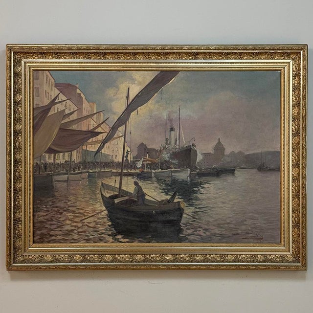 Wood Grand Signed Oil Painting on Canvas by Luigi Tafani, 'View of Venice' Dated 1903 For Sale - Image 7 of 16