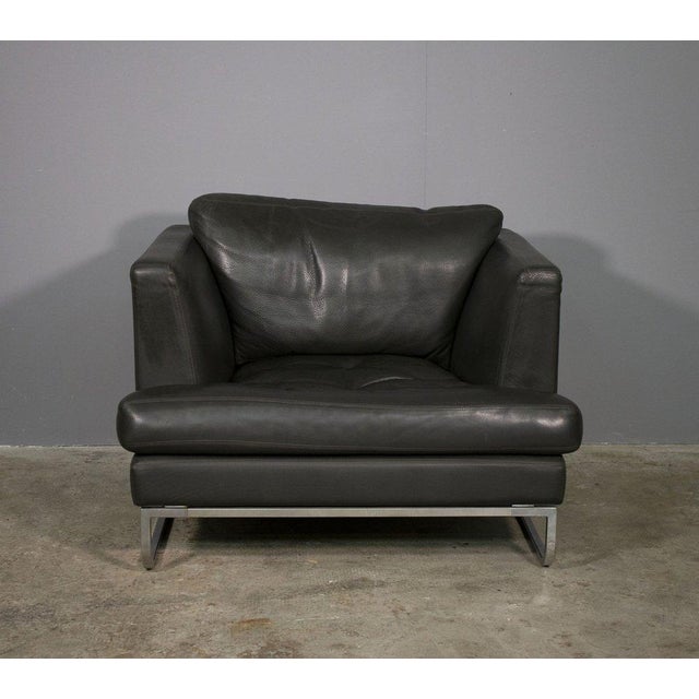 Sofa and Lounge Chair in Anthracite Leather from Valdichienti, 1970s, Set of 2 For Sale - Image 6 of 11