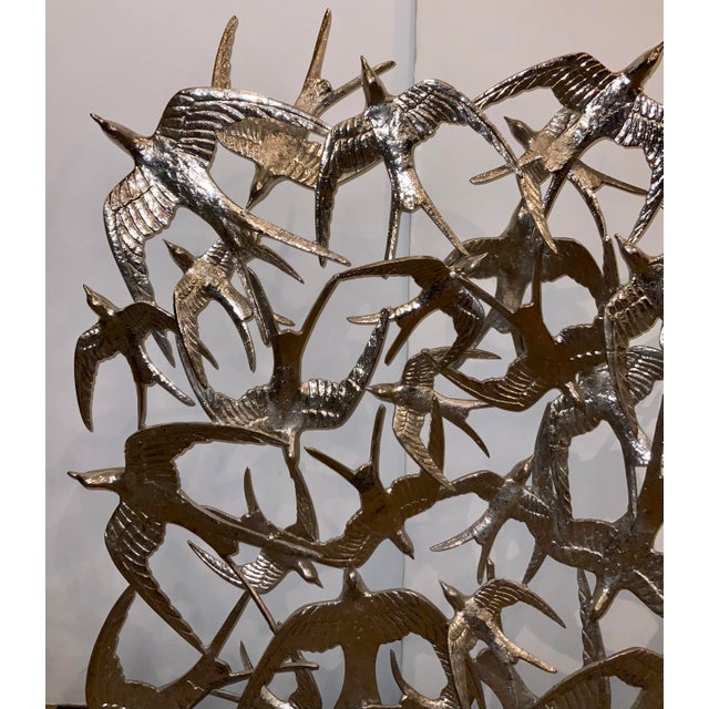 Stylish John Richard Modern Large Scale Chrome Finished Swallow Sculpture , black base, showroom floor sample