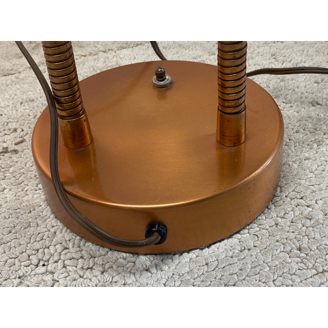 Vintage 1950's Double Gooseneck Brushed Copper Desk Lamp For Sale - Image 4 of 18