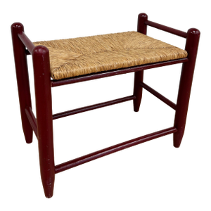 Vintage Woven Rush Seat Red Wood Stool