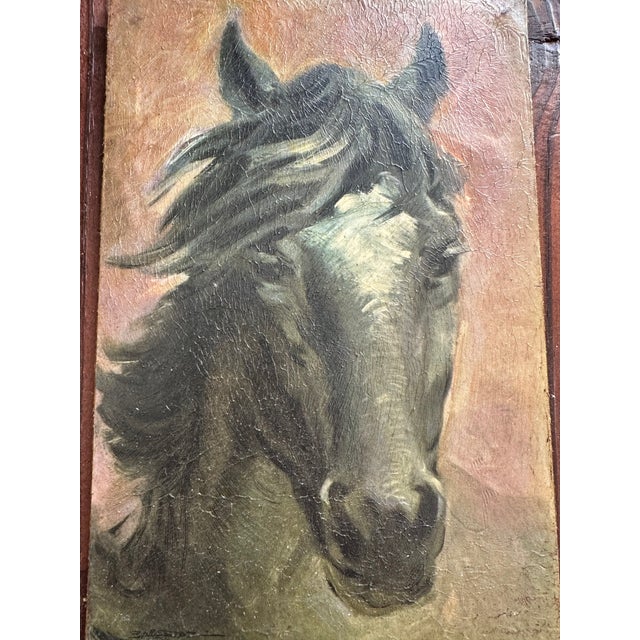 Vintage Signed Oil on Paper Over Board Horse Portraits - A Pair For Sale - Image 12 of 18