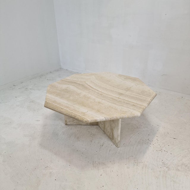 Stone Italian Octagon Coffee Table in Travertine, 1980s For Sale - Image 7 of 15