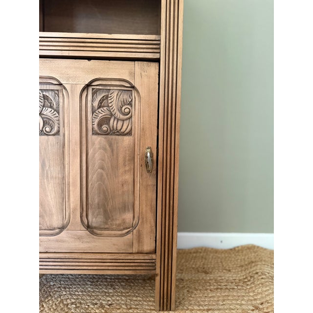 French Art Deco Carved Walnut Pedestal Cabinet, 1930s For Sale - Image 15 of 17