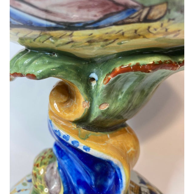 Antique French Quimper Porquier-Beau Footed Compote With Swan Handle For Sale - Image 14 of 16