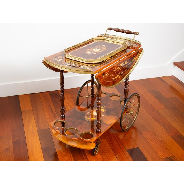 Vintage Italian Marquetry Bar Cart With Serving Tray For Sale - Image 10 of 11