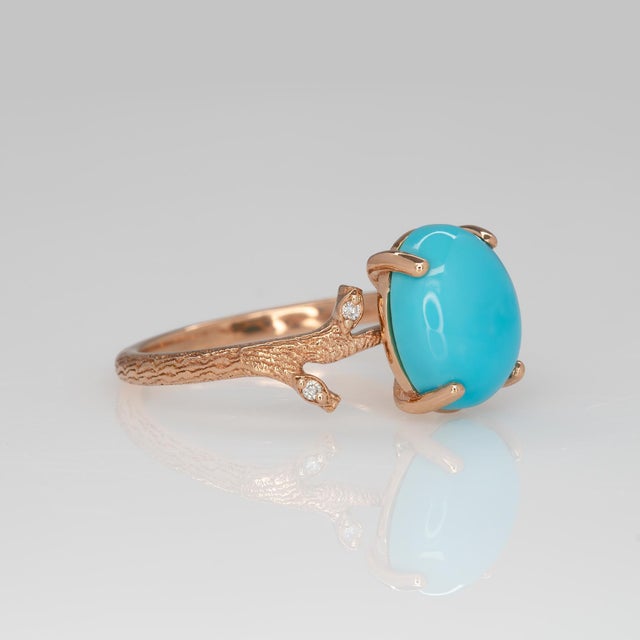 2.1Ct Sonoran Turquoise Ring With Natural Diamond Accents: Solid 14k Gold, Size 6.75 For Sale In Columbus - Image 6 of 8