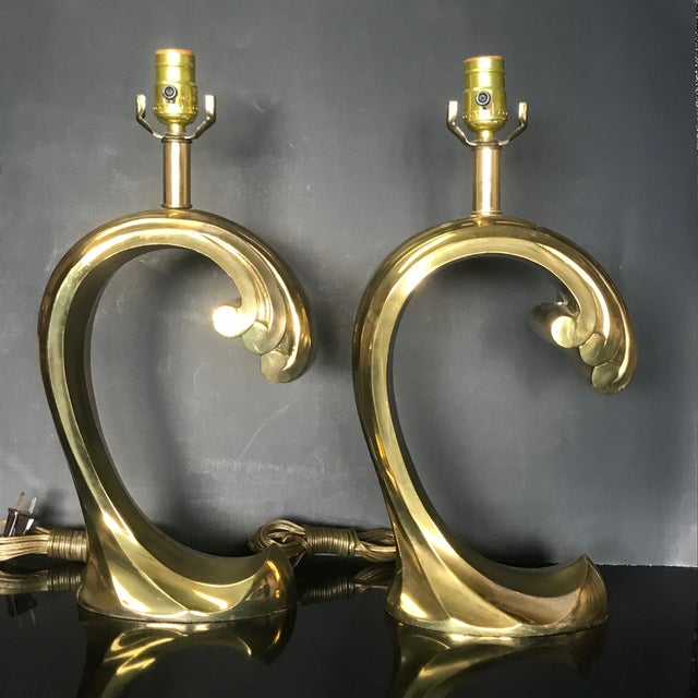 Brass Wave Table Lamps - a Pair For Sale - Image 13 of 13