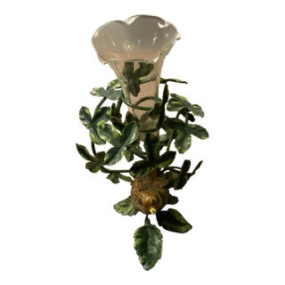 1970s Petite Choses Enameled Bud Vase With Leaves and Bird For Sale
