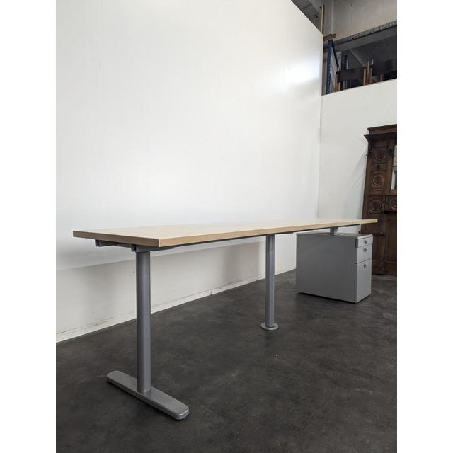 Large Vintage Blonde Desk For Sale - Image 4 of 8