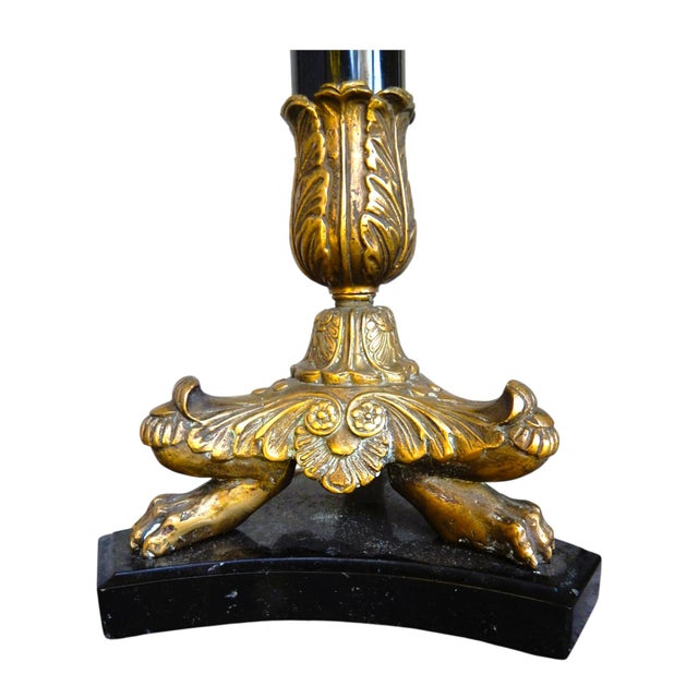 Brass Large 19th C. French Marble and Brass Candlesticks - A Pair For Sale - Image 8 of 8