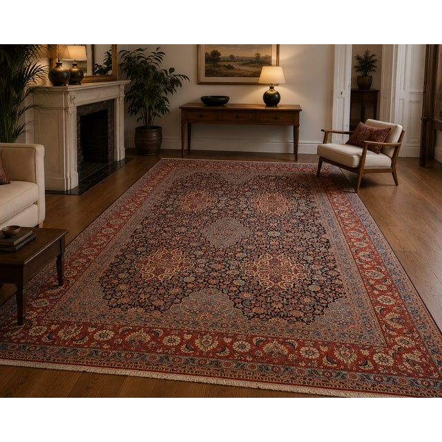 Large Antique Hand-Knotted Kashan Rug, 1930s For Sale - Image 3 of 13